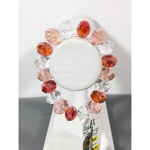 Birch Hill Pink Orange Faceted Crystal Bead Stretch‎ Bracelet NEW 7"